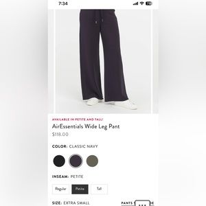 Air essentials wide leg pant true navy XSP